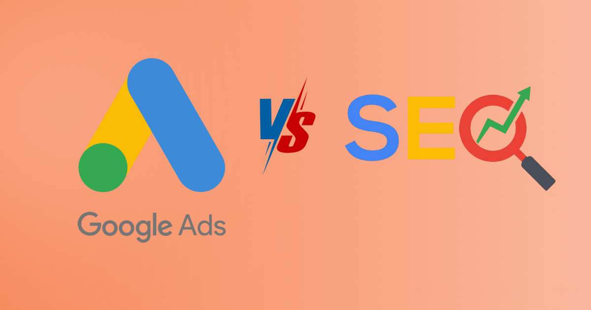 SEO vs Google Ads marketing comparison for small businesses showing organic traffic from search engine optimization and paid advertising through PPC campaigns.