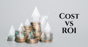 Website cost vs ROI concept showing business growth through web development investment