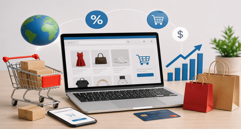 Website development for e-commerce websites helping businesses increase online sales with secure payments and mobile-friendly design.